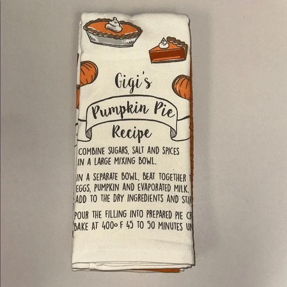 DC Ivory Orange Cotton Blend Fall Gigi’s Pumpkin Pie Recipe Kitchen Towels